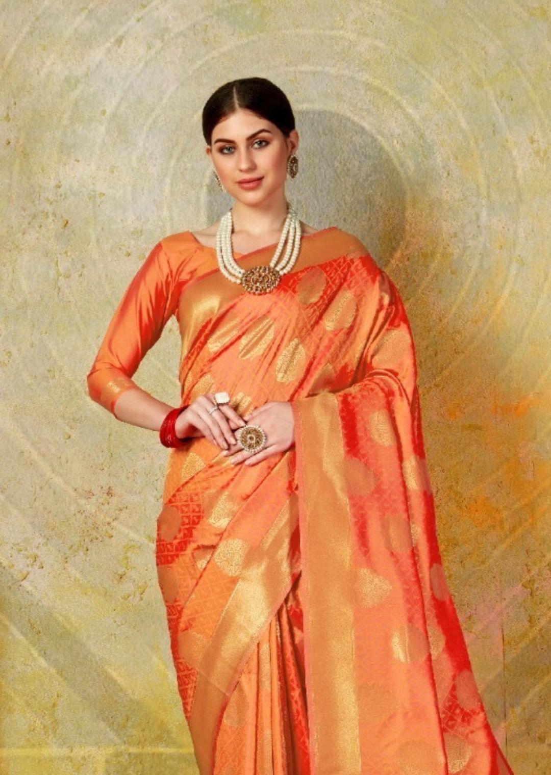 Rust Orange Woven Banarasi Silk Saree