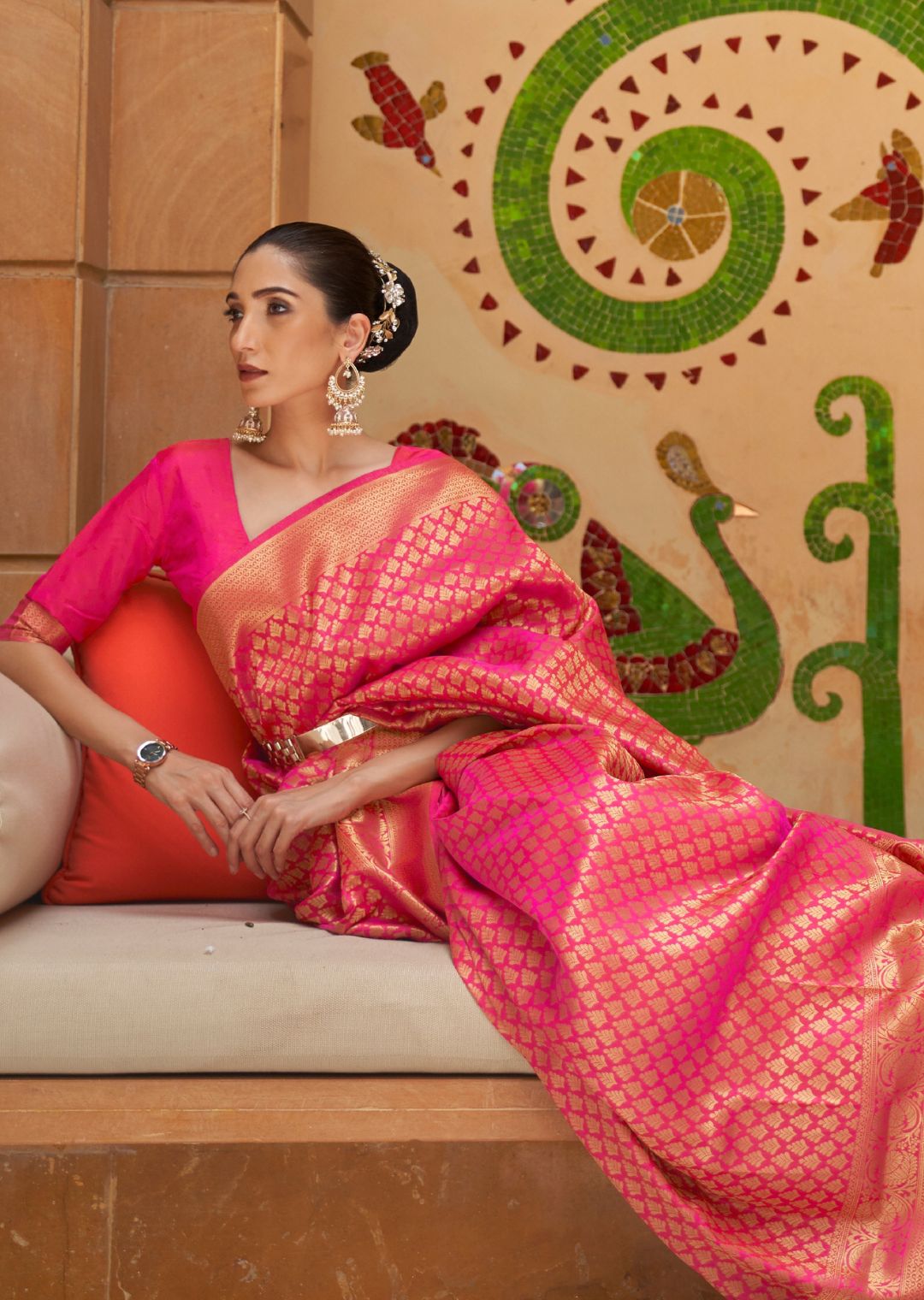 Hot Pink Hand Woven Kanjivaram Silk Saree