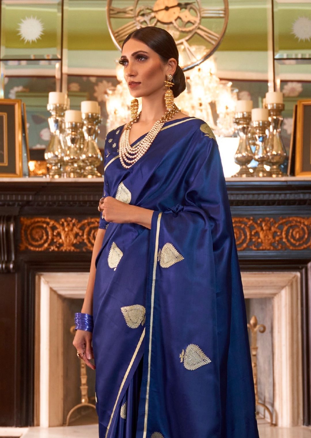 Royal Blue Woven Pure Satin Silk Saree