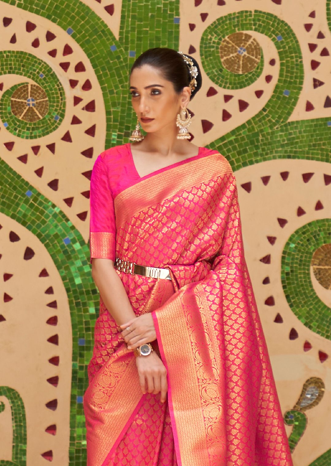 Hot Pink Hand Woven Kanjivaram Silk Saree