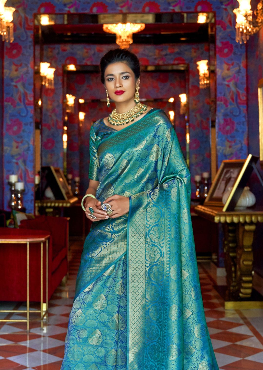 Ocean Blue Hand Woven Kanjivaram Silk Saree