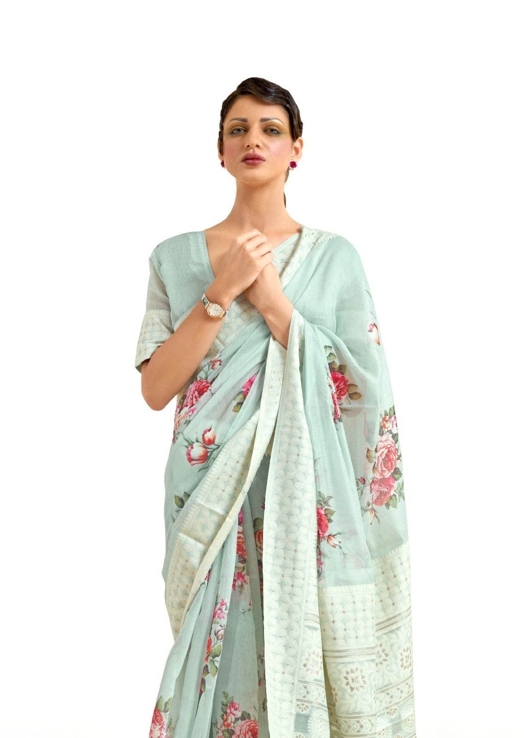 Light Pistachio Hand Woven Lucknowi Cotton Saree