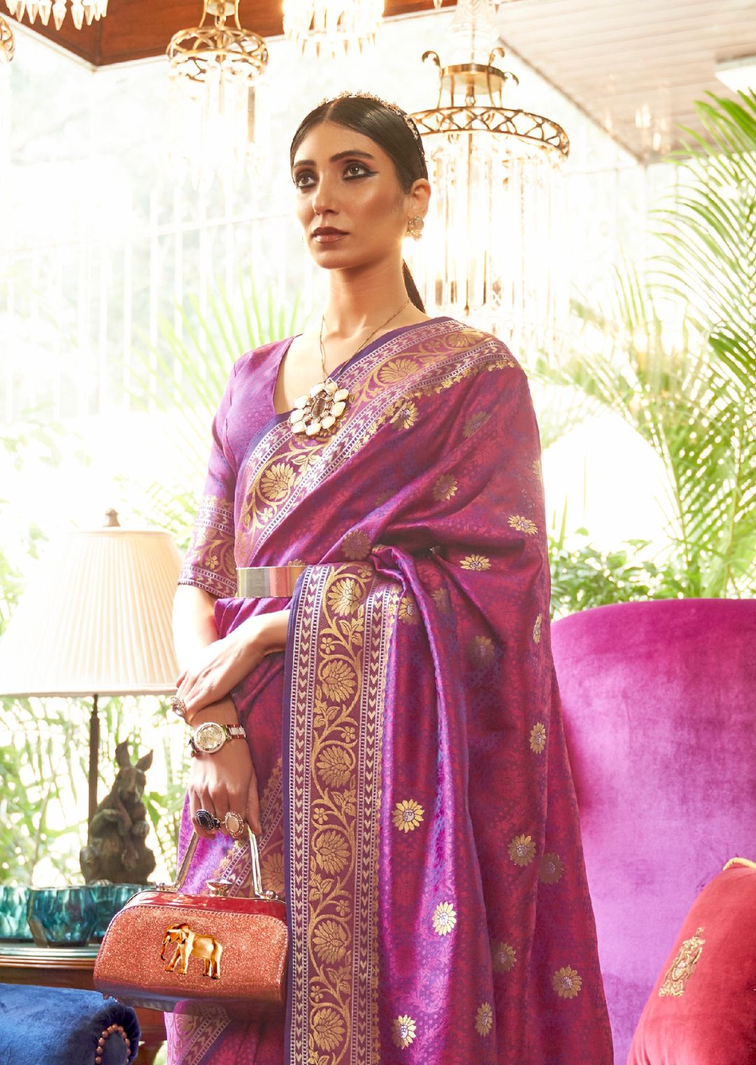 Berry Purple Woven Handloom Zari Silk Saree