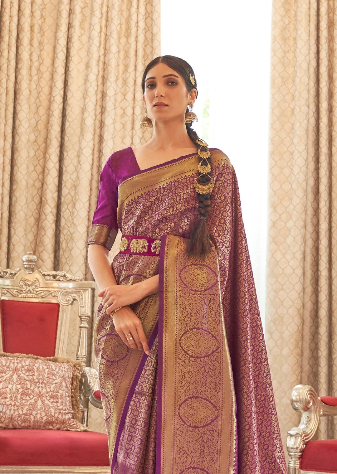 Magenta Purple Hand Woven Kanjivaram Silk Saree