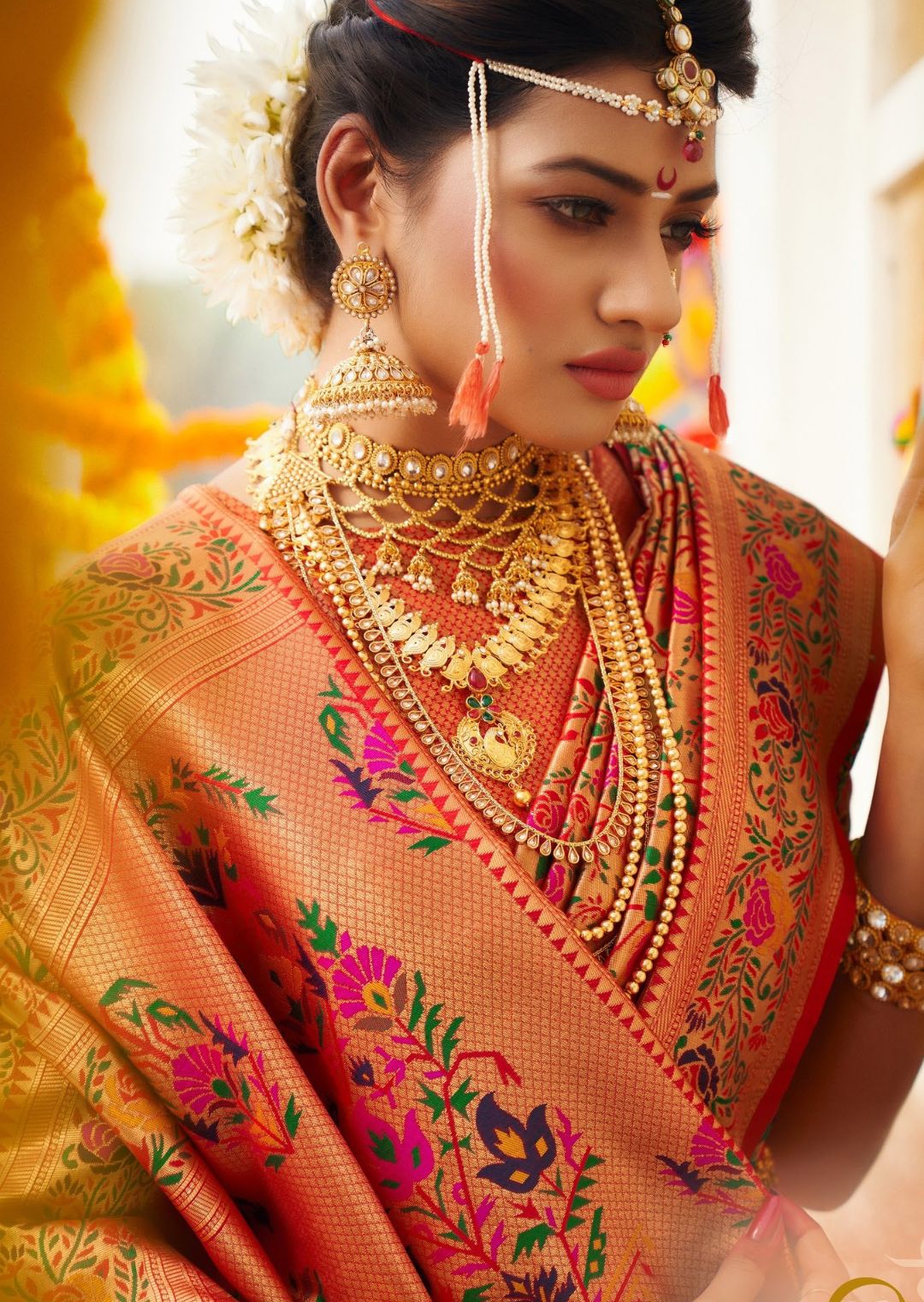 Buy Orange Bridal Traditional Designer Saree Online -