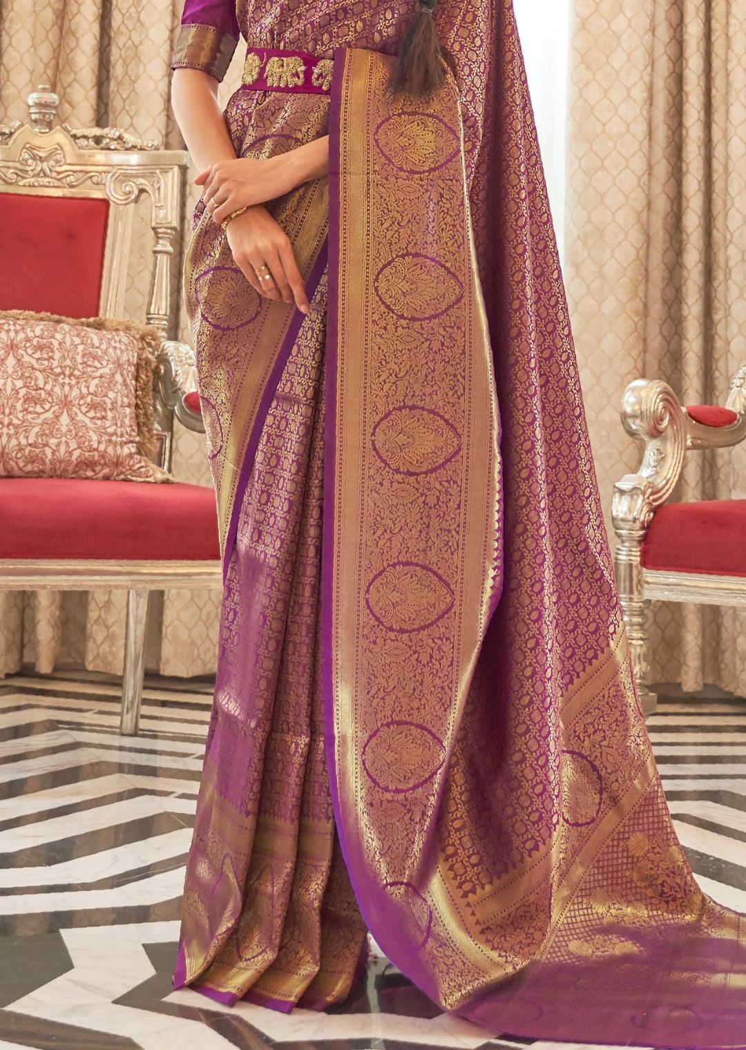 Magenta Purple Hand Woven Kanjivaram Silk Saree