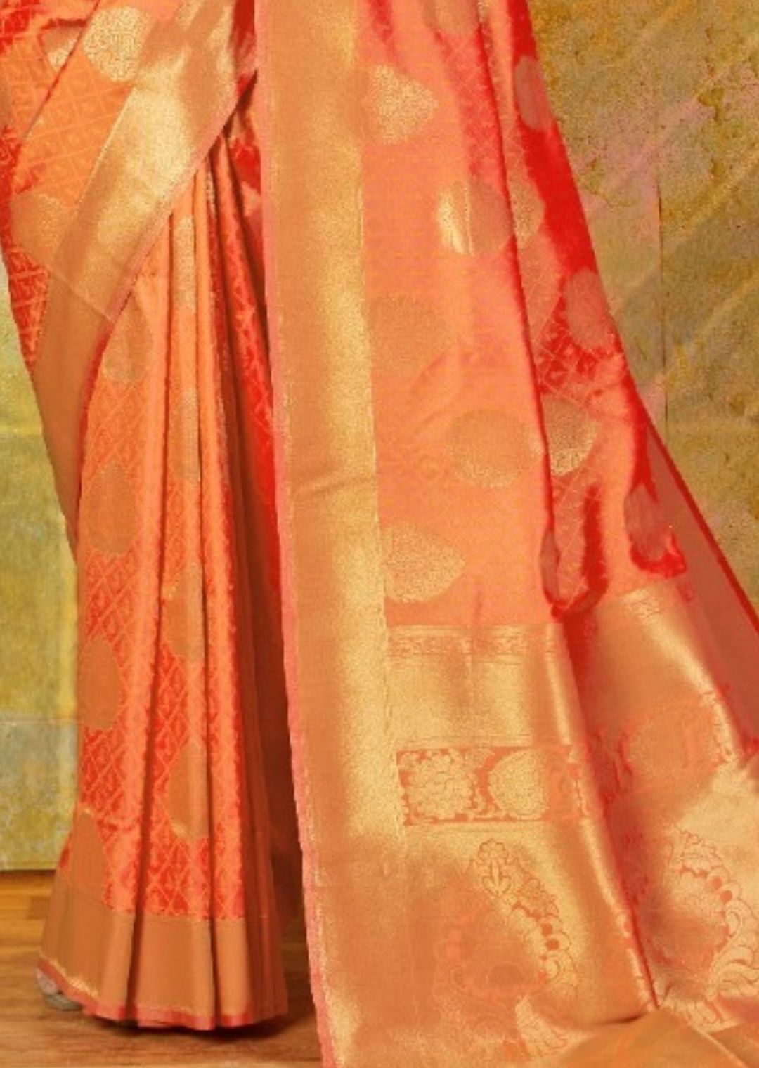 Rust Orange Woven Banarasi Silk Saree