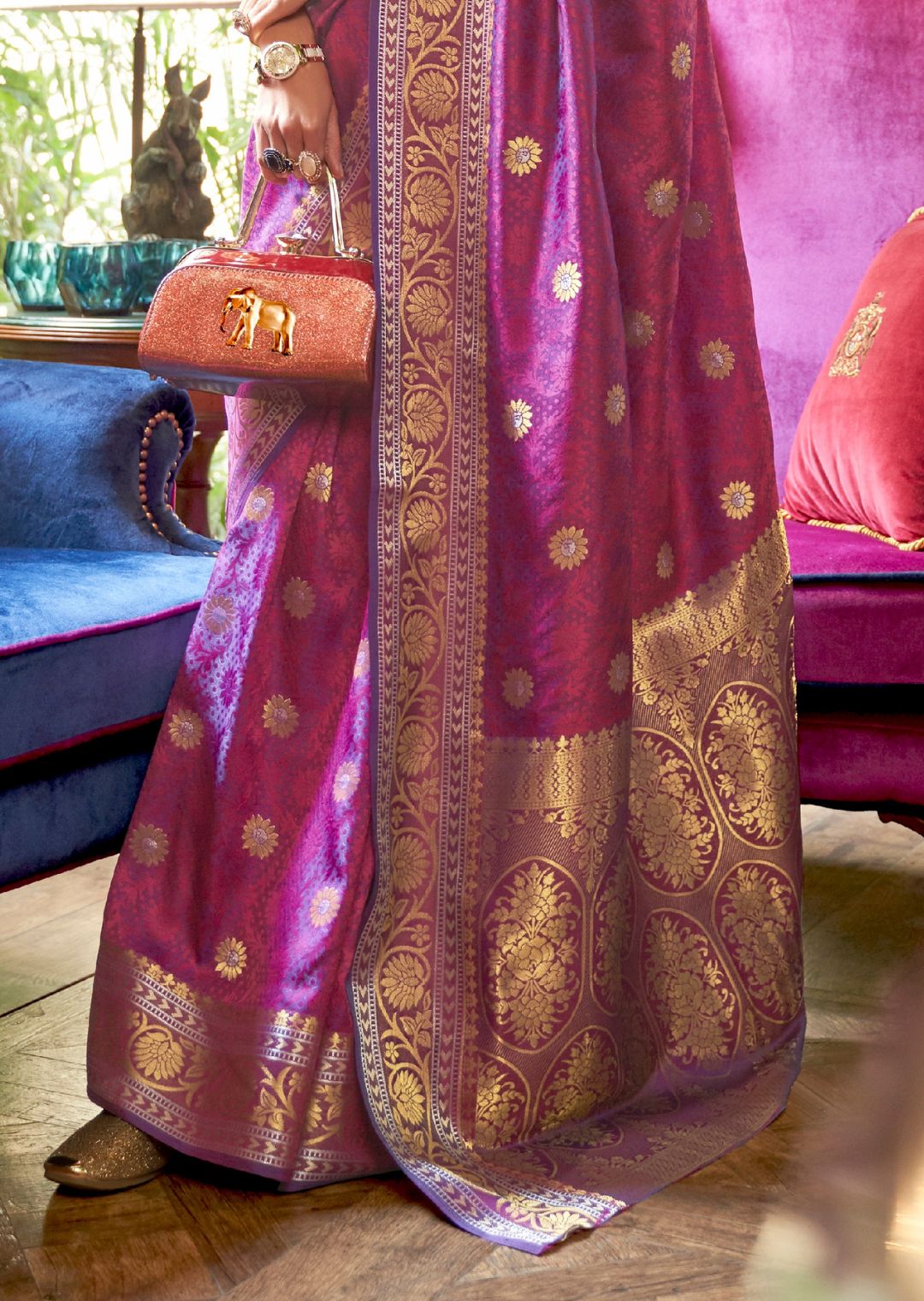 Berry Purple Woven Handloom Zari Silk Saree