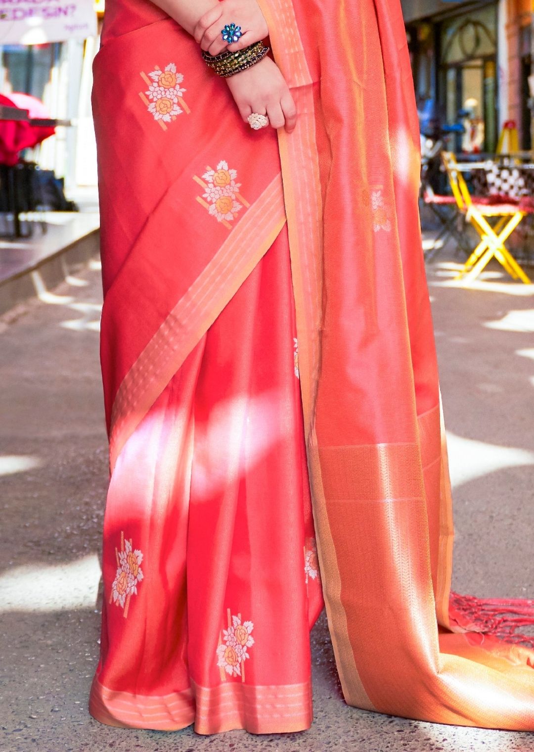 Sunrise Orange Hand Woven South Soft Silk Saree