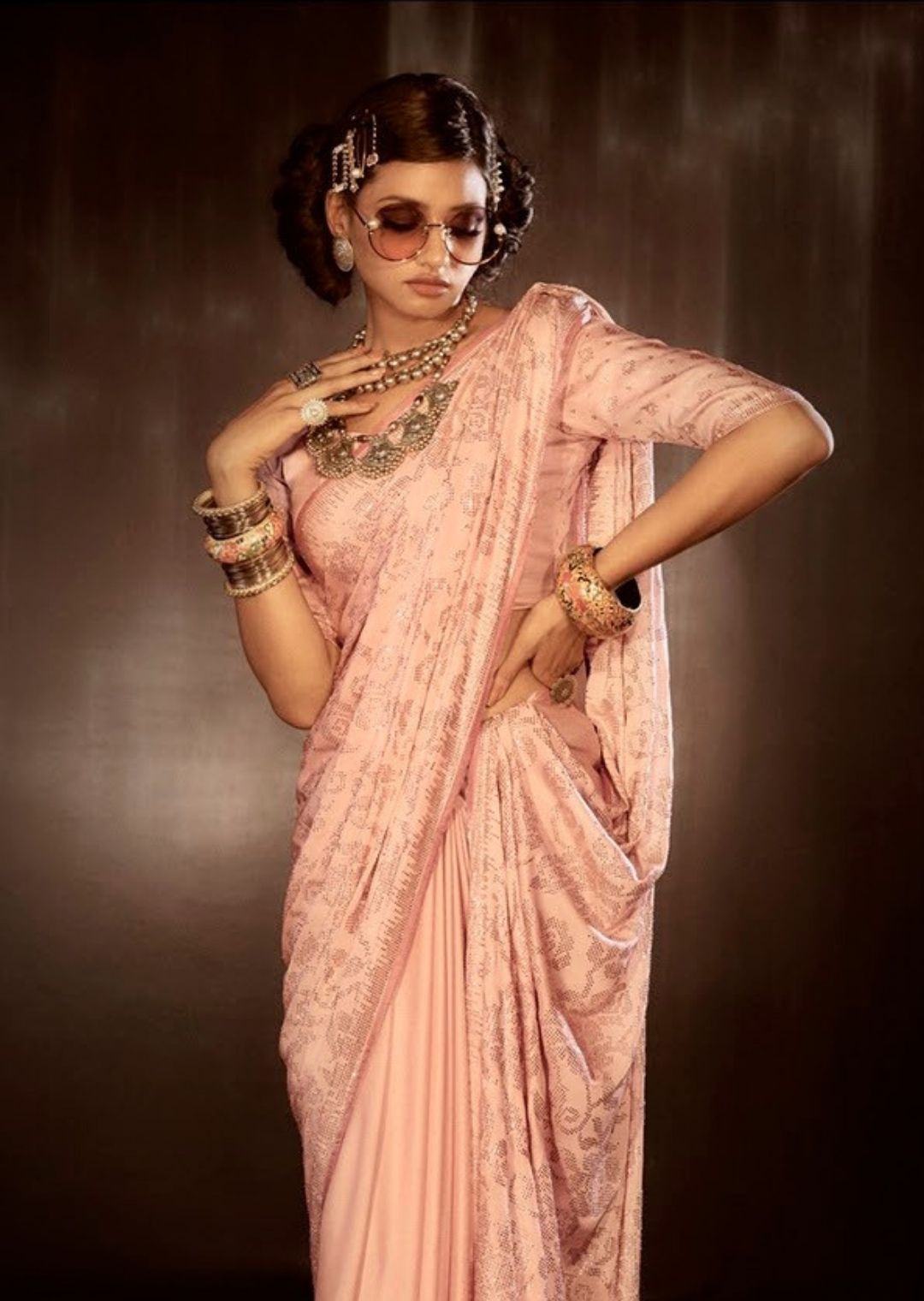 Peach Woven Exclusive Designer Saree With Swarovski Work