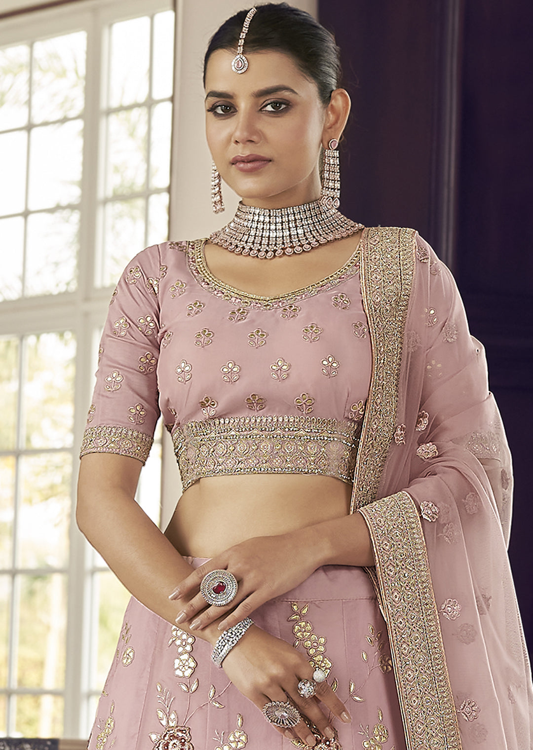 SOFT BERRY PINK HEAVY EMBROIDERED DESIGNER LEHENGA