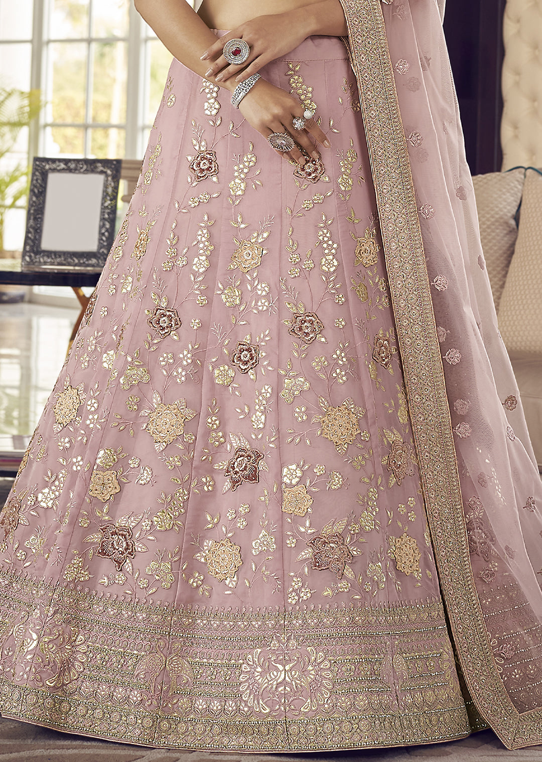 SOFT BERRY PINK HEAVY EMBROIDERED DESIGNER LEHENGA