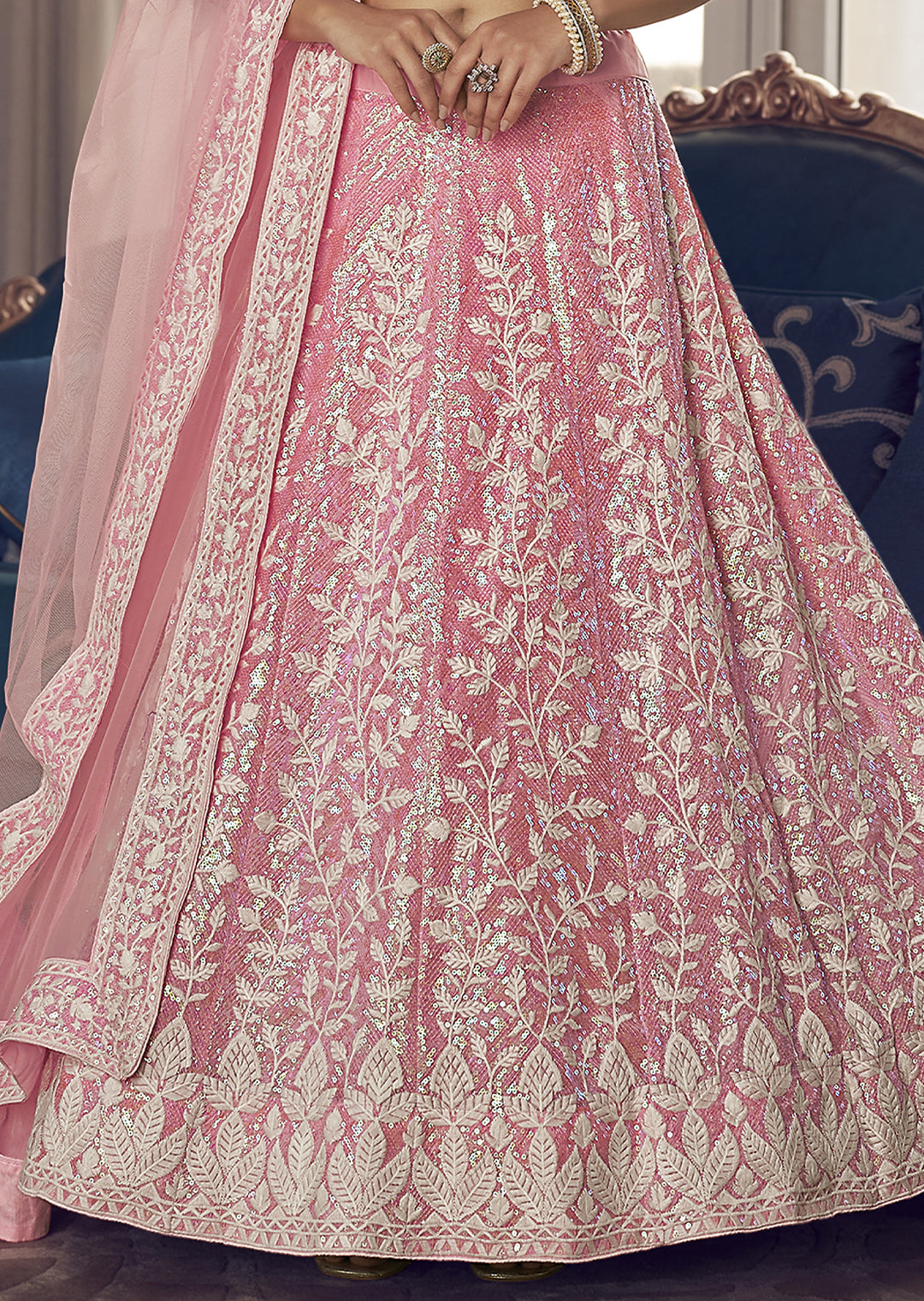 PINK HEAVY EMBROIDERED DESIGNER LEHENGA