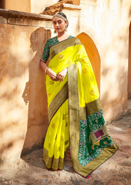 Lemon Green Pure Soft Satin Silk Banarasi Handloom Saree | Simple saree  designs, Saree designs, Indian fashion dresses