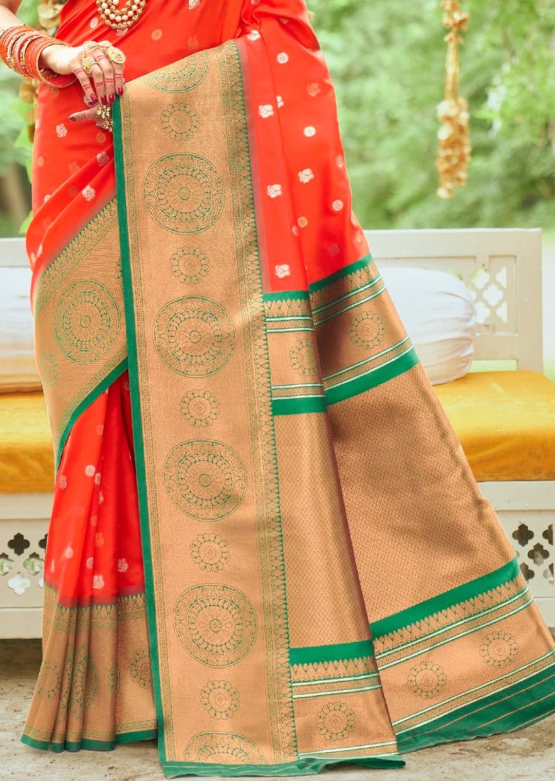 Deep Orange Woven Banarasi Silk Saree