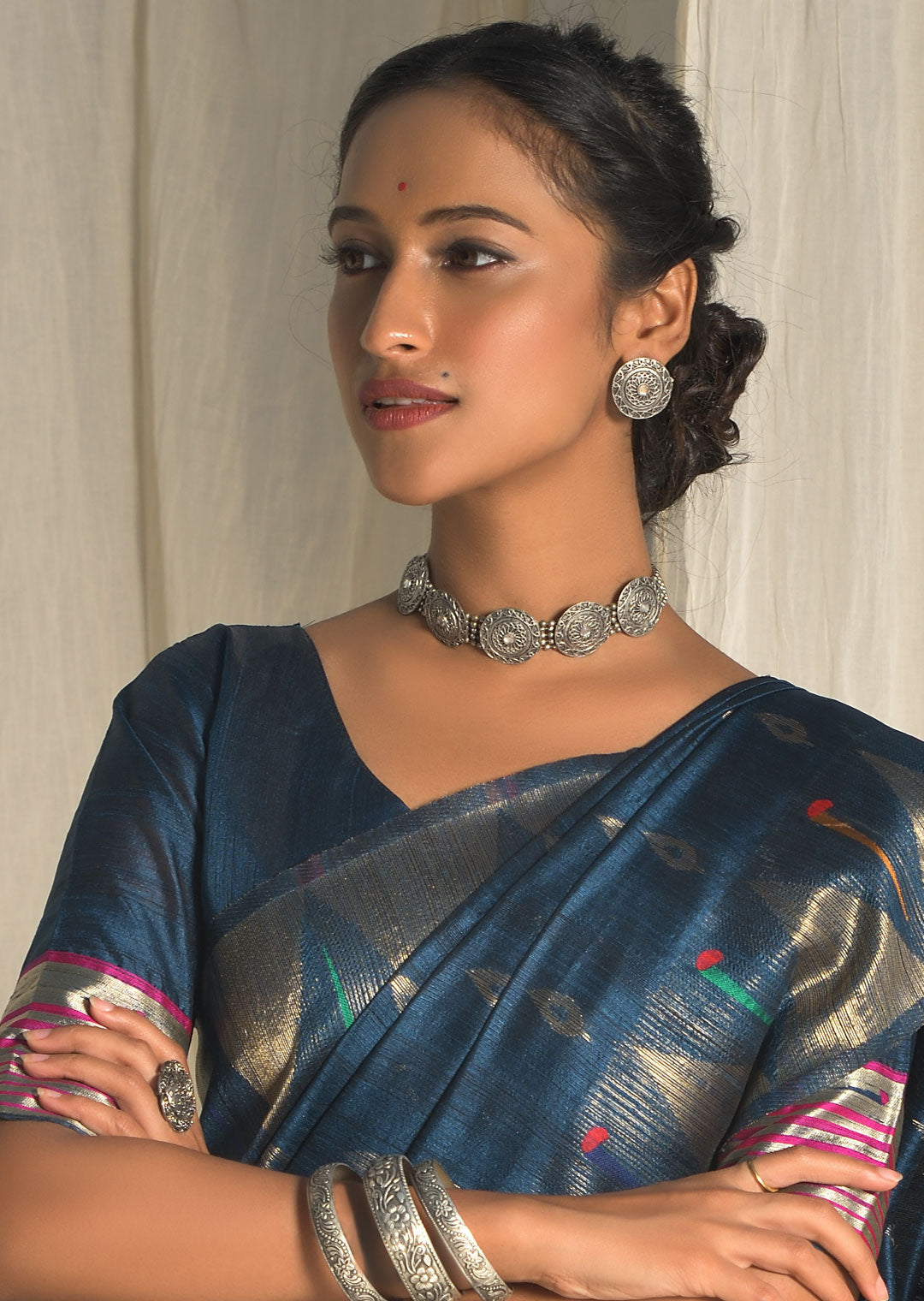 NAVY BLUE ZARI WOVEN TRADITIONAL PAITHANI SILK SAREE