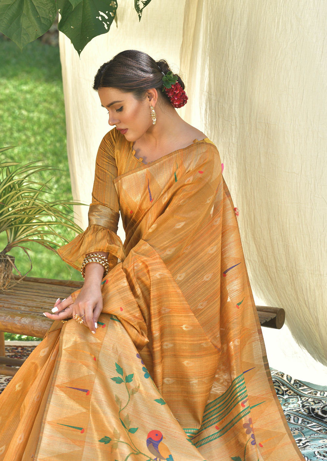 MUSTARD YELLOW ZARI WOVEN TRADITIONAL PAITHANI SILK SAREE