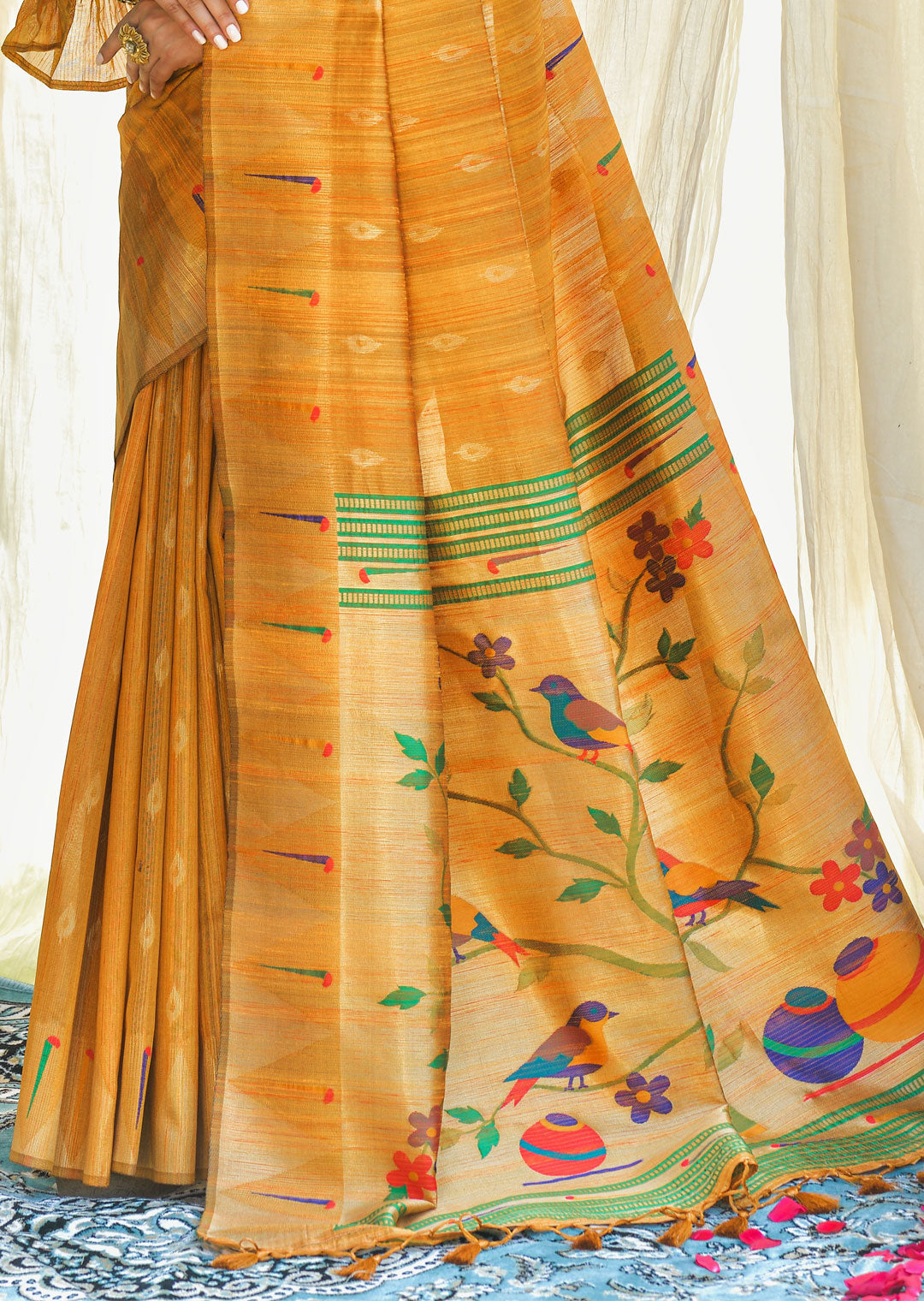 MUSTARD YELLOW ZARI WOVEN TRADITIONAL PAITHANI SILK SAREE