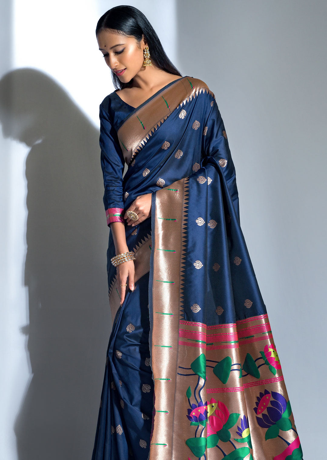 Precious Navy Blue Paithani Silk Saree With Super classy Blouse Piece –  LajreeDesigner