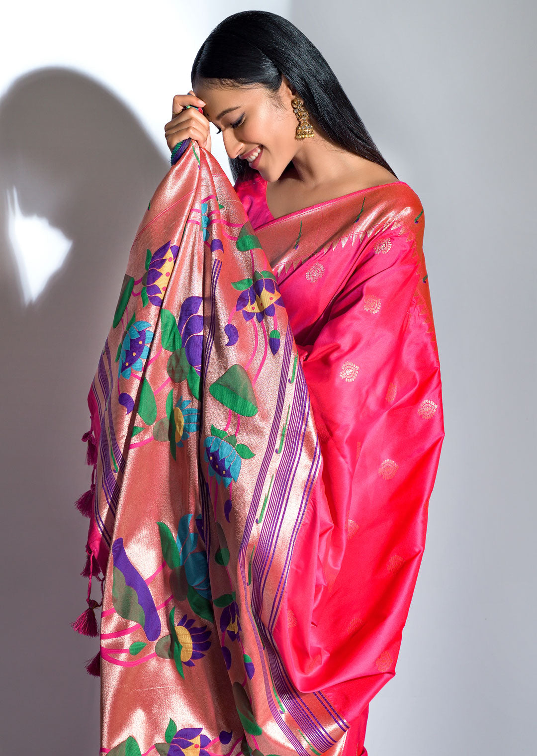 RUBY PINK ZARI WOVEN TRADITIONAL PAITHANI SILK SAREE