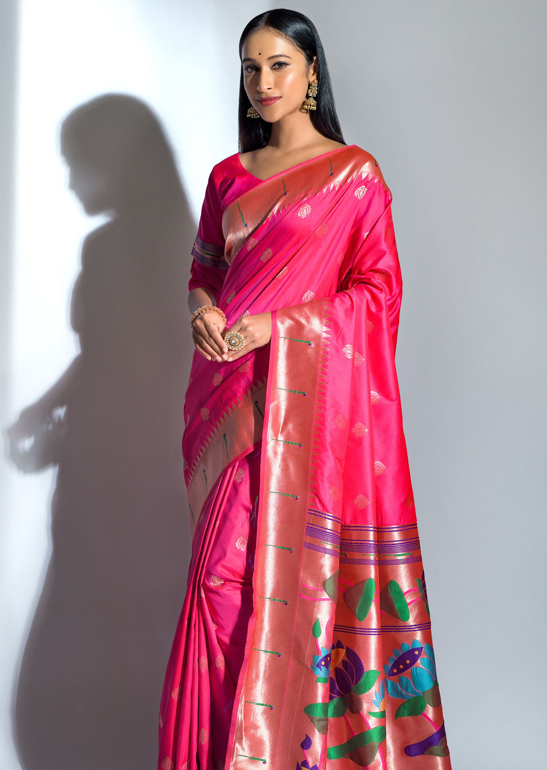 RUBY PINK ZARI WOVEN TRADITIONAL PAITHANI SILK SAREE