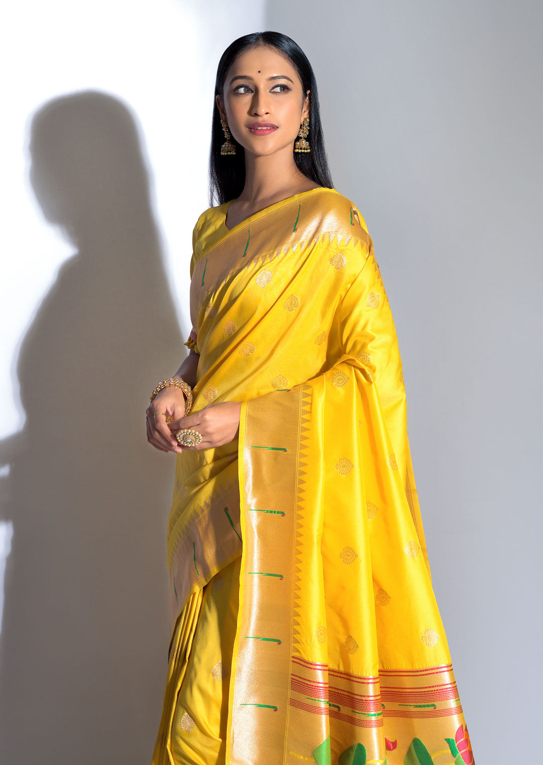 MUSTARD YELLOW ZARI WOVEN TRADITIONAL PAITHANI SILK SAREE