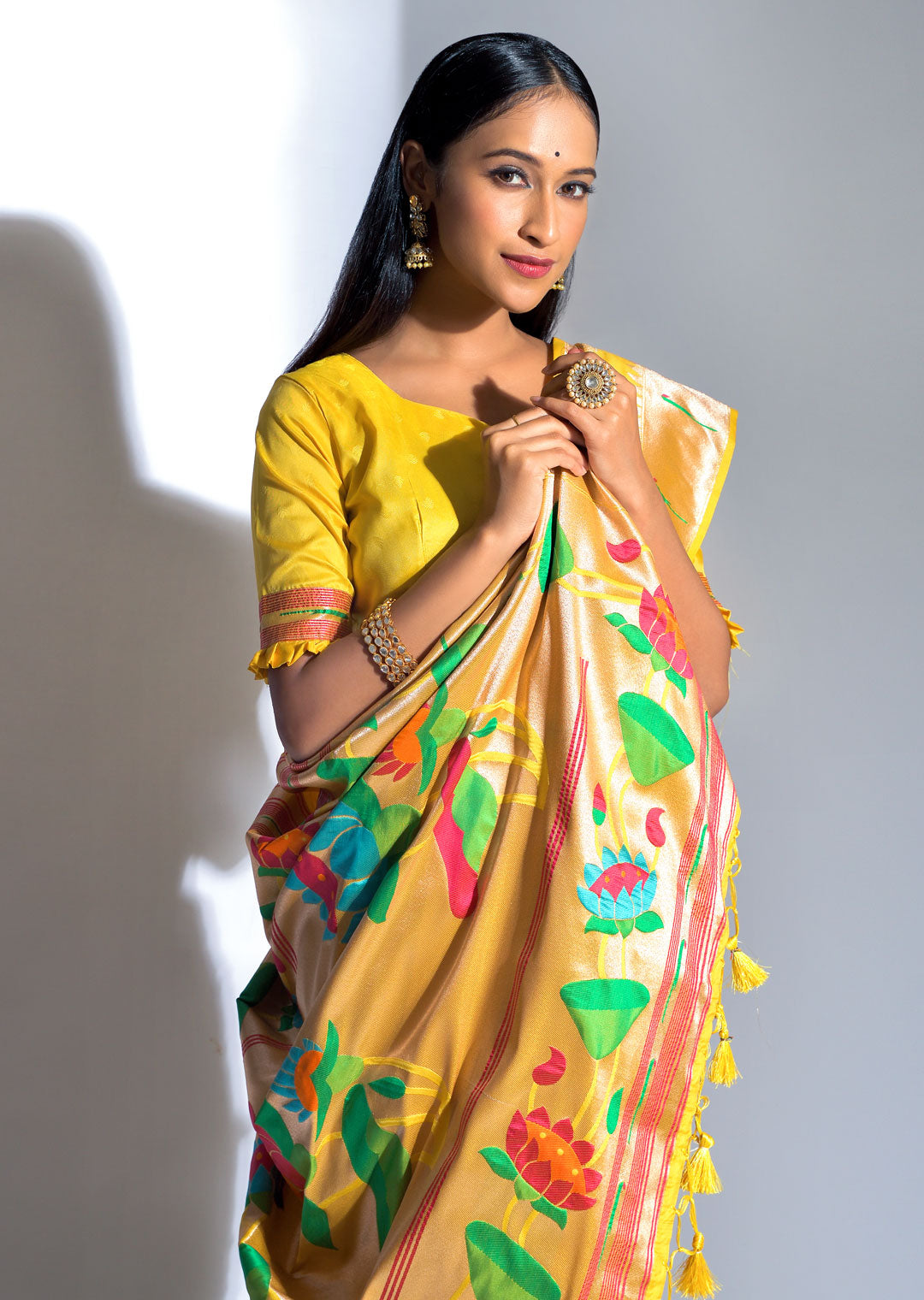 MUSTARD YELLOW ZARI WOVEN TRADITIONAL PAITHANI SILK SAREE