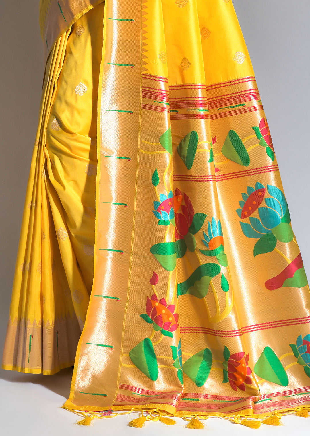 MUSTARD YELLOW ZARI WOVEN TRADITIONAL PAITHANI SILK SAREE