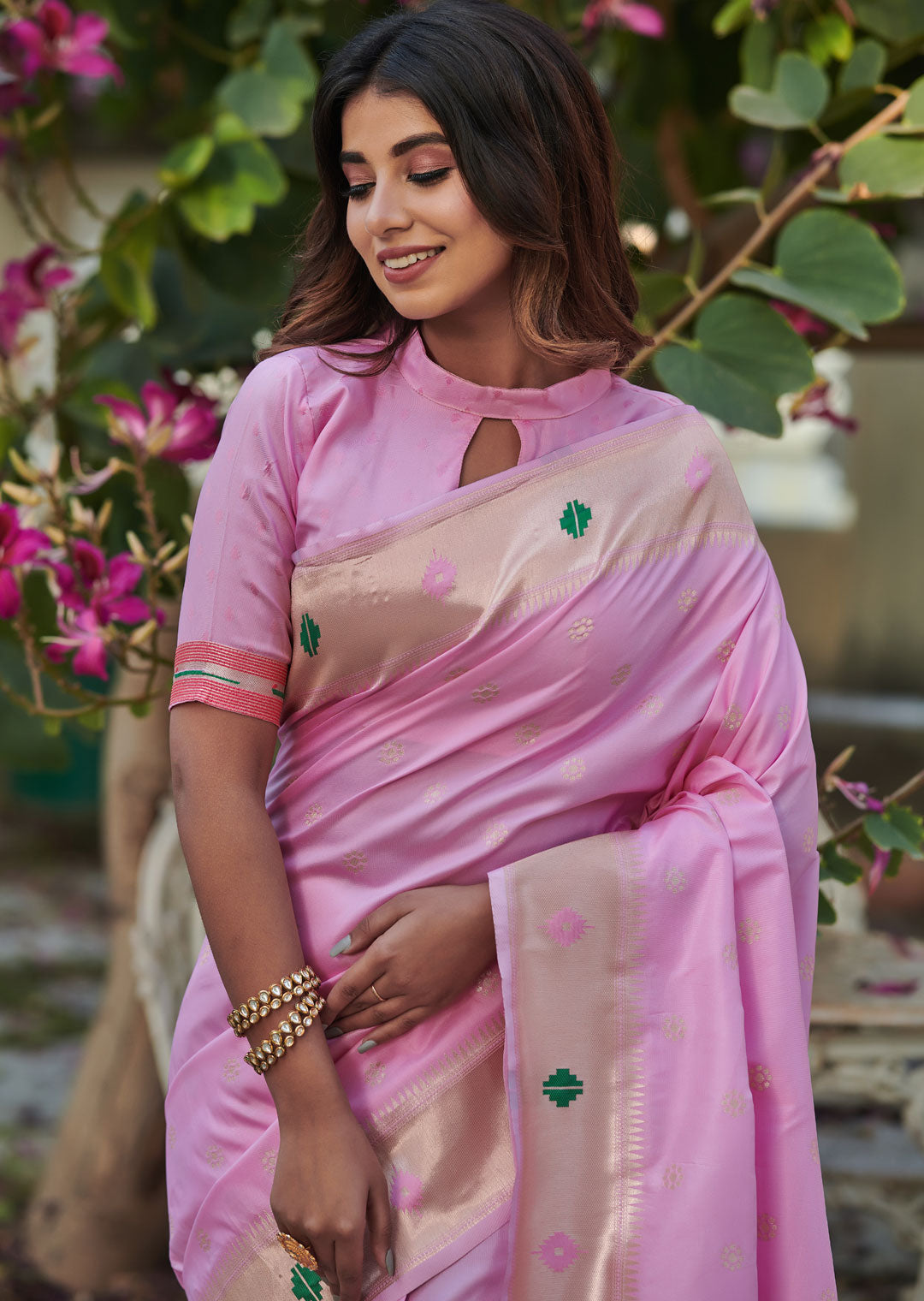 CARNATION PINK ZARI WOVEN TRADITIONAL PAITHANI SILK SAREE