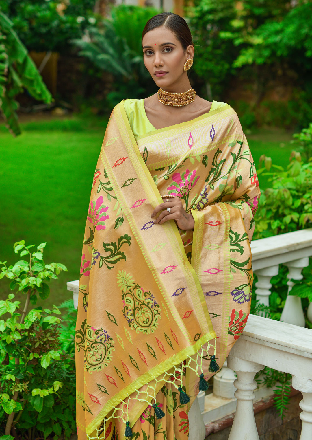 LIME GREEN ZARI WOVEN TRADITIONAL PAITHANI SILK SAREE