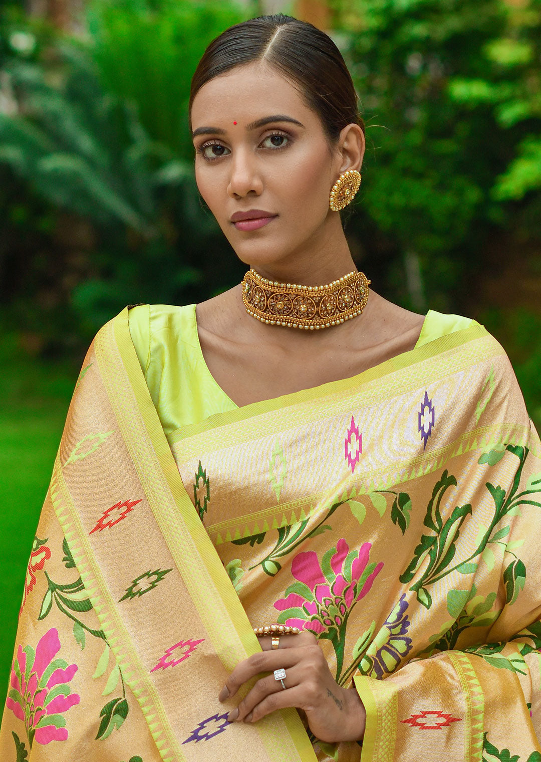 LIME GREEN ZARI WOVEN TRADITIONAL PAITHANI SILK SAREE