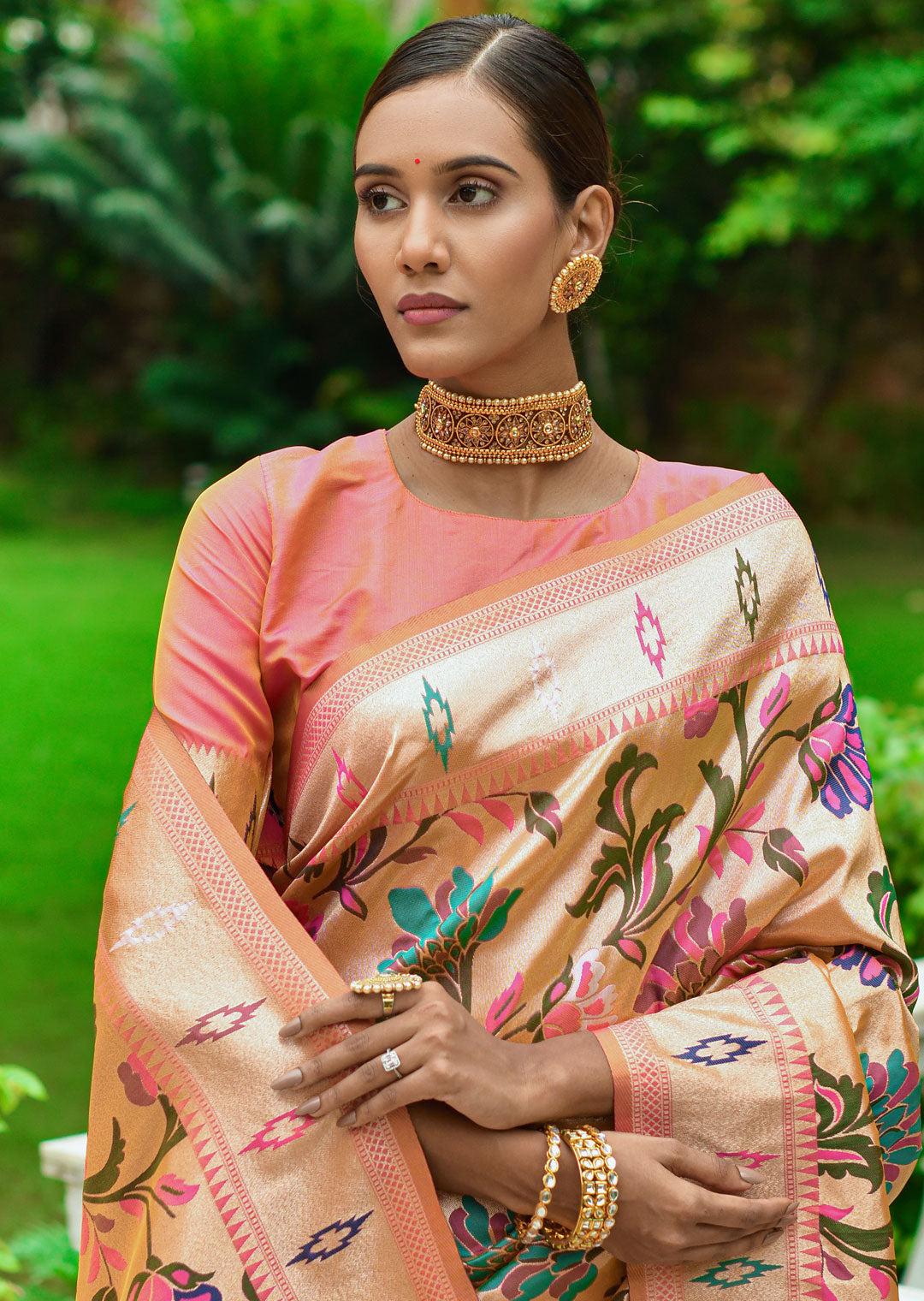 SALMON ORANGE ZARI WOVEN TRADITIONAL PAITHANI SILK SAREE