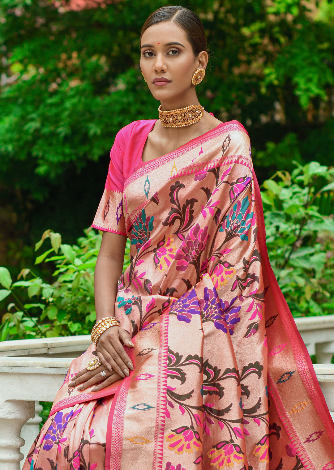 RUBY PINK ZARI WOVEN TRADITIONAL PAITHANI SILK SAREE