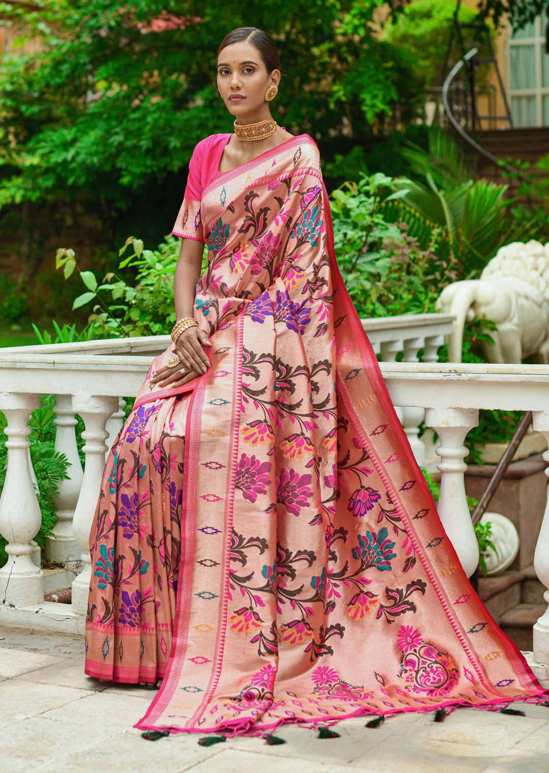 RUBY PINK ZARI WOVEN TRADITIONAL PAITHANI SILK SAREE