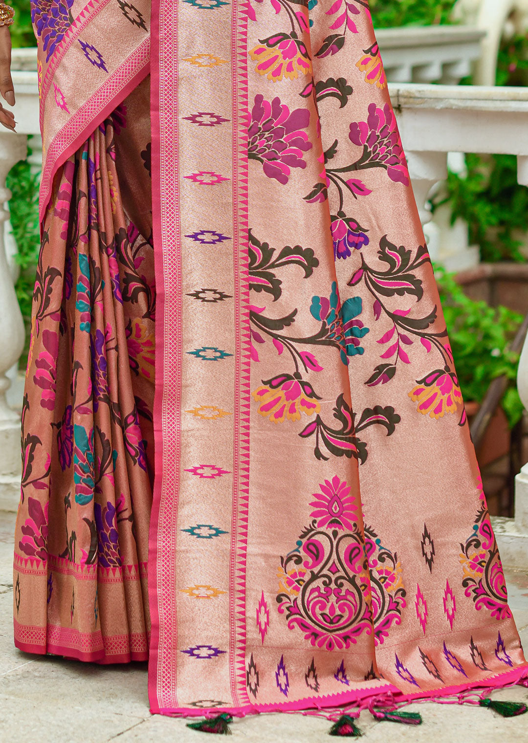 RUBY PINK ZARI WOVEN TRADITIONAL PAITHANI SILK SAREE