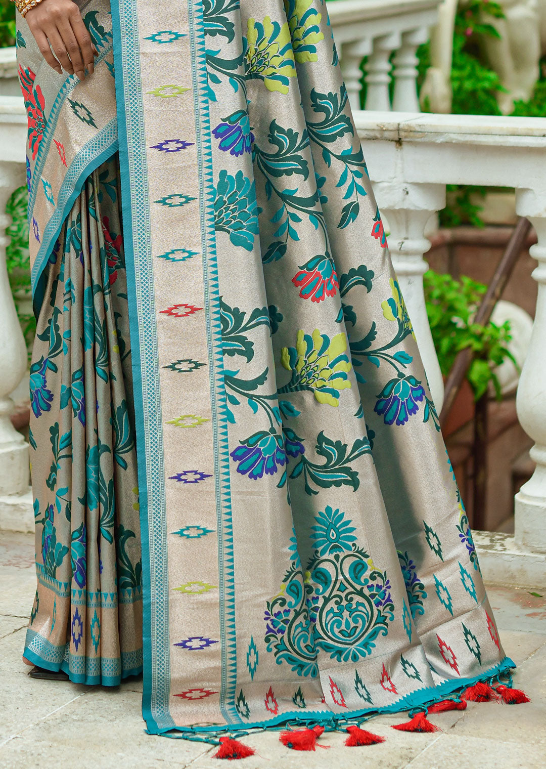 OLYMPIC BLUE ZARI WOVEN TRADITIONAL PAITHANI SILK SAREE