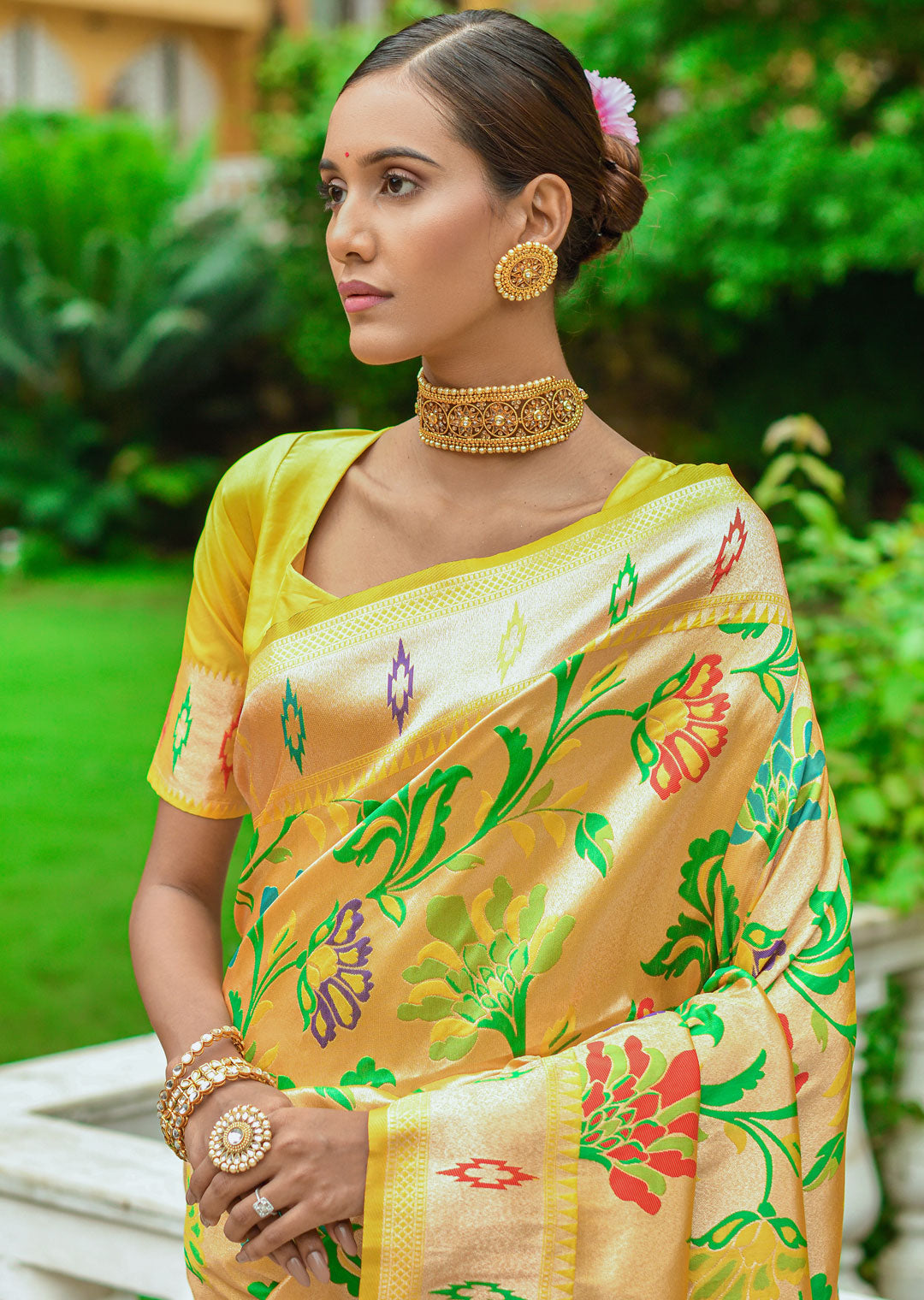 LIME YELLOW ZARI WOVEN TRADITIONAL PAITHANI SILK SAREE