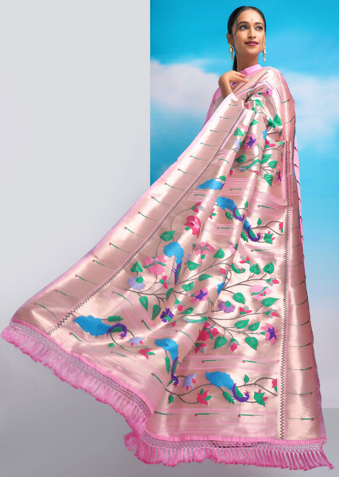 CARNATION PINK ZARI WOVEN TRADITIONAL PAITHANI SILK SAREE