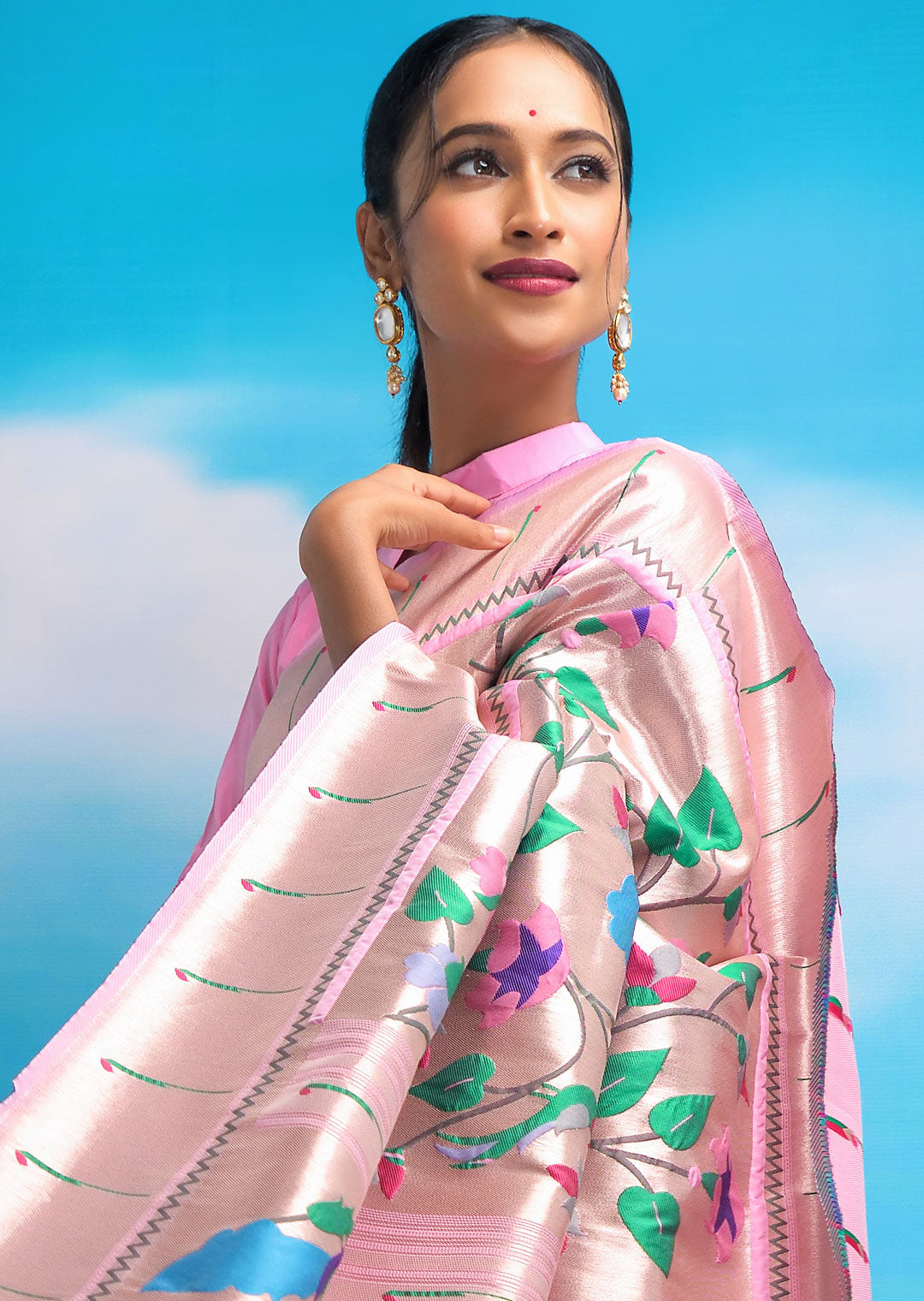 CARNATION PINK ZARI WOVEN TRADITIONAL PAITHANI SILK SAREE