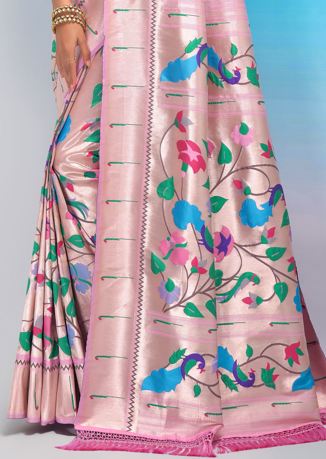 CARNATION PINK ZARI WOVEN TRADITIONAL PAITHANI SILK SAREE