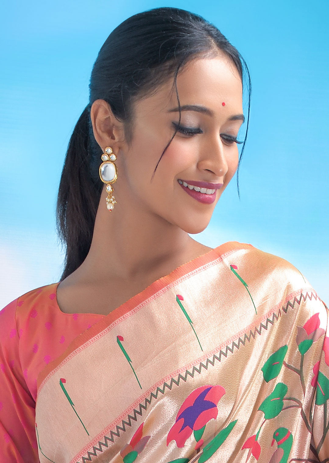 PEACH ZARI WOVEN TRADITIONAL PAITHANI SILK SAREE