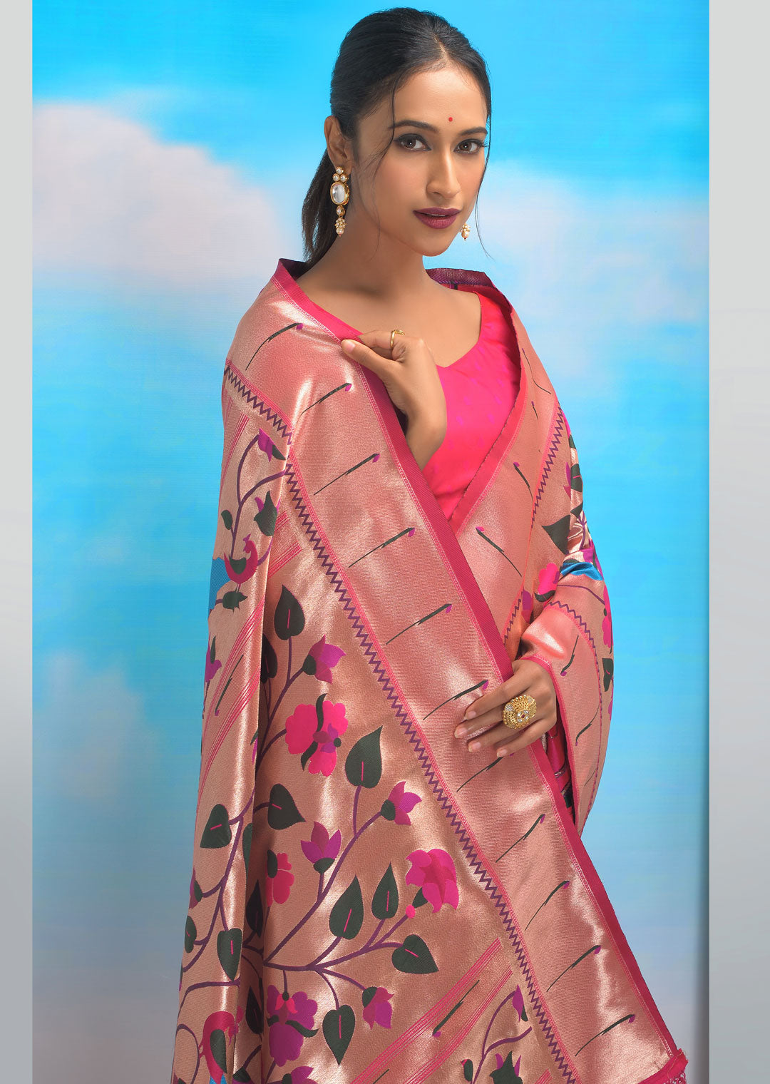 RUBY PINK ZARI WOVEN TRADITIONAL PAITHANI SILK SAREE