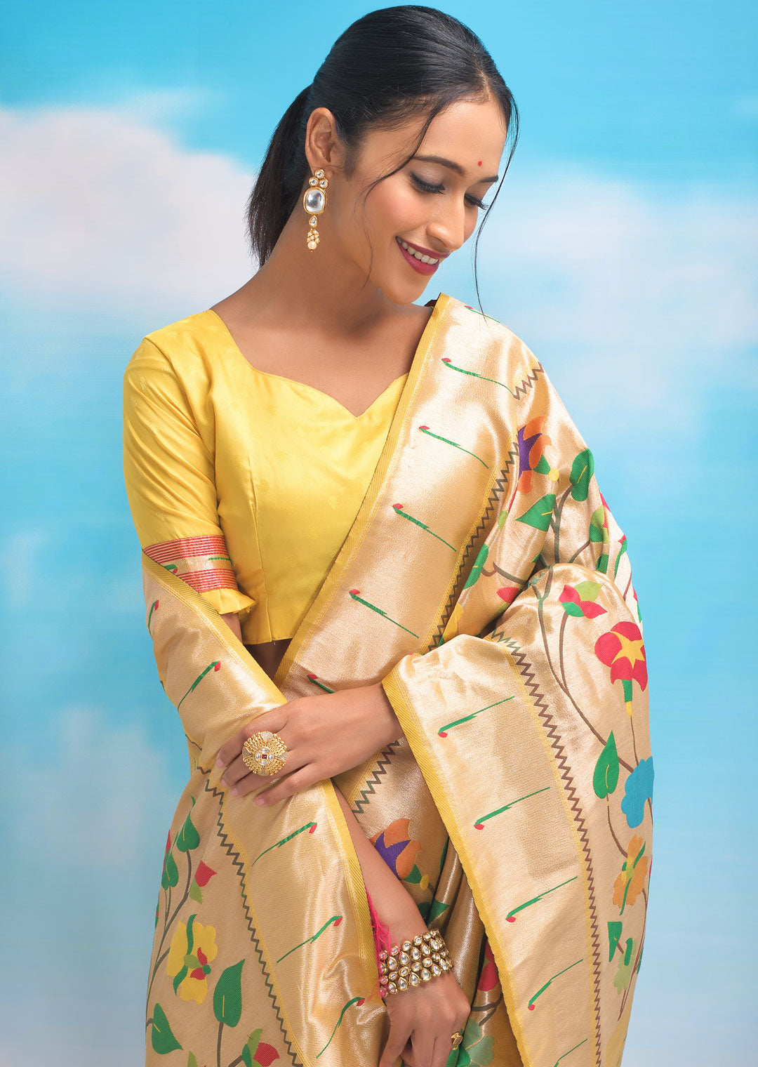 ROYAL YELLOW ZARI WOVEN TRADITIONAL PAITHANI SILK SAREE