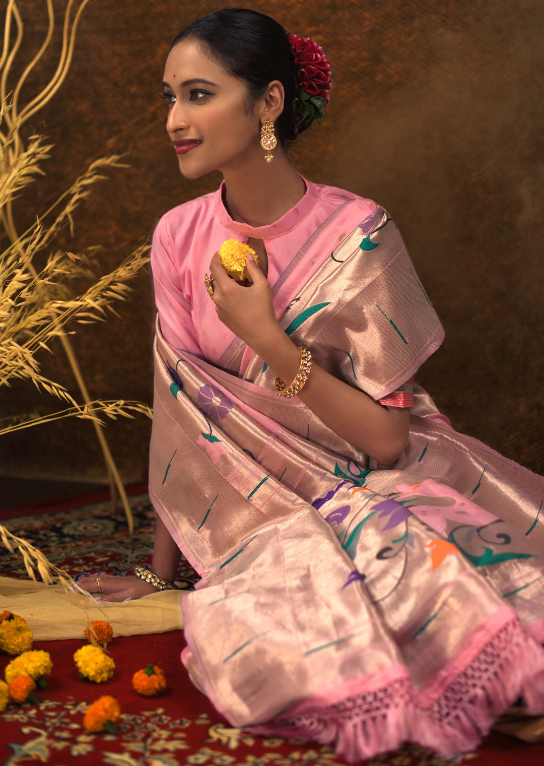 CARNATION PINK ZARI WOVEN TRADITIONAL PAITHANI SILK SAREE