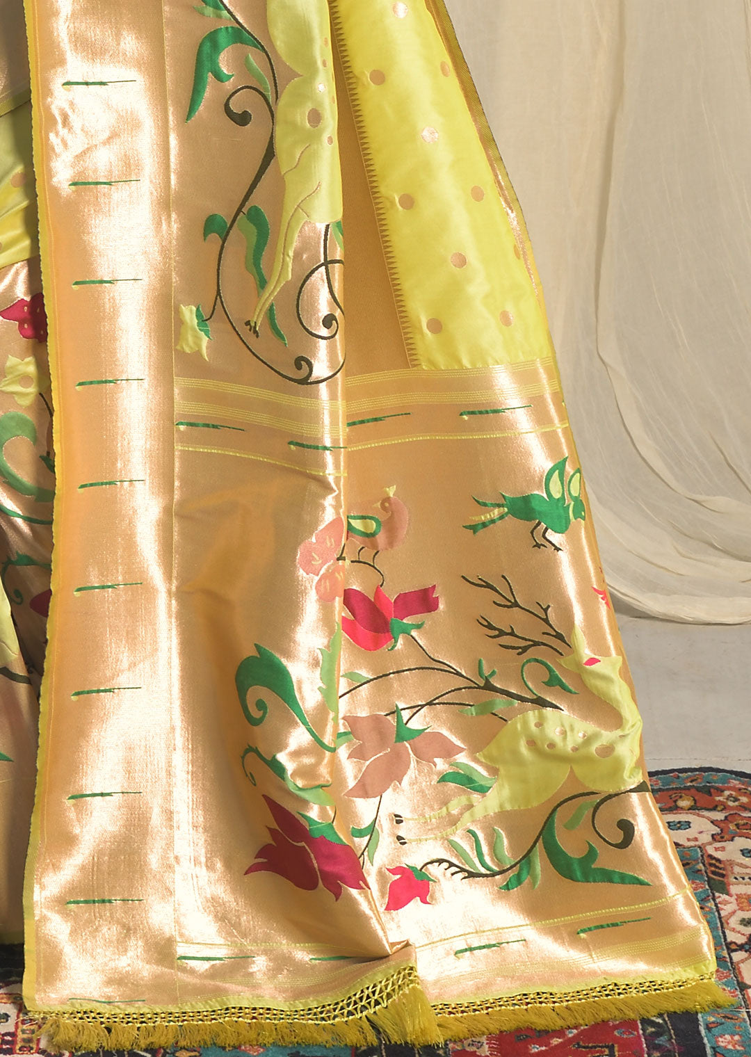 LIME GREEN ZARI WOVEN TRADITIONAL PAITHANI SILK SAREE