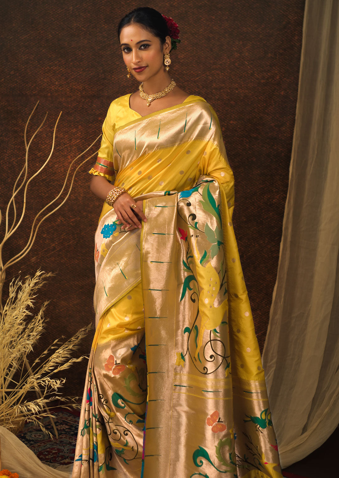 ROYAL YELLOW ZARI WOVEN TRADITIONAL PAITHANI SILK SAREE