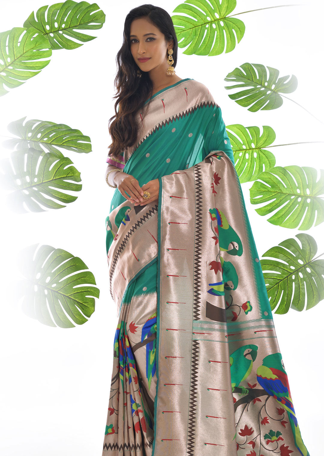 TURQUOISE GREEN ZARI WOVEN TRADITIONAL PAITHANI SILK SAREE