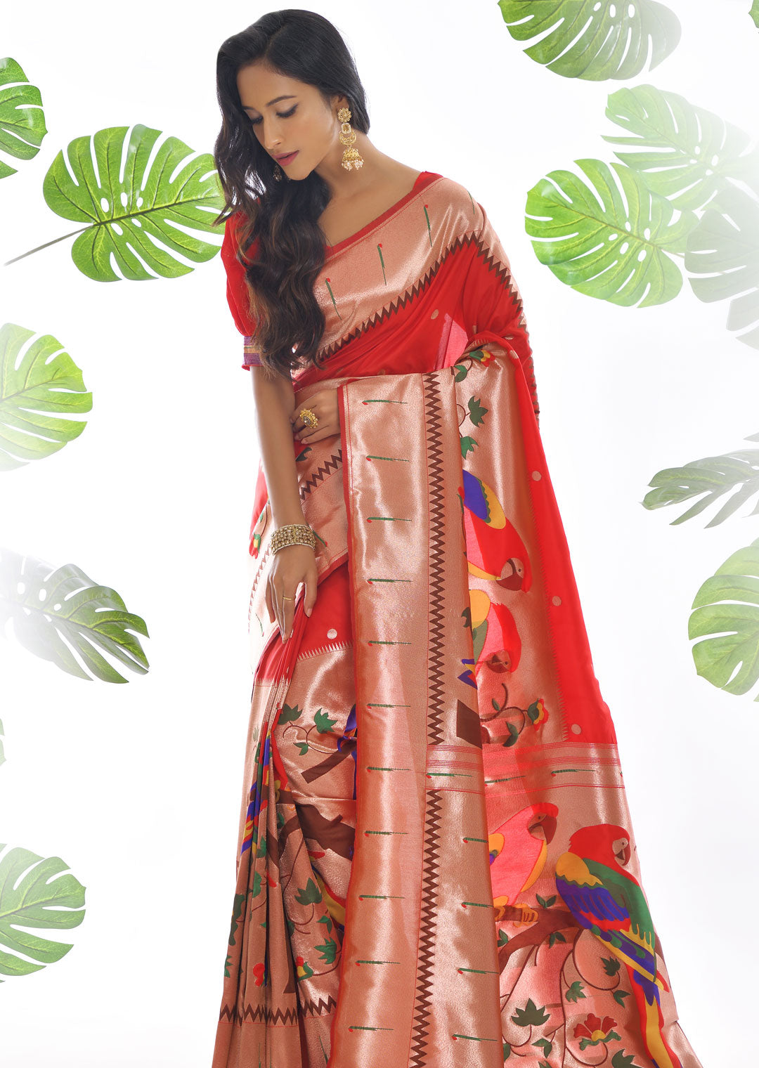 RED ZARI WOVEN TRADITIONAL PAITHANI SILK SAREE