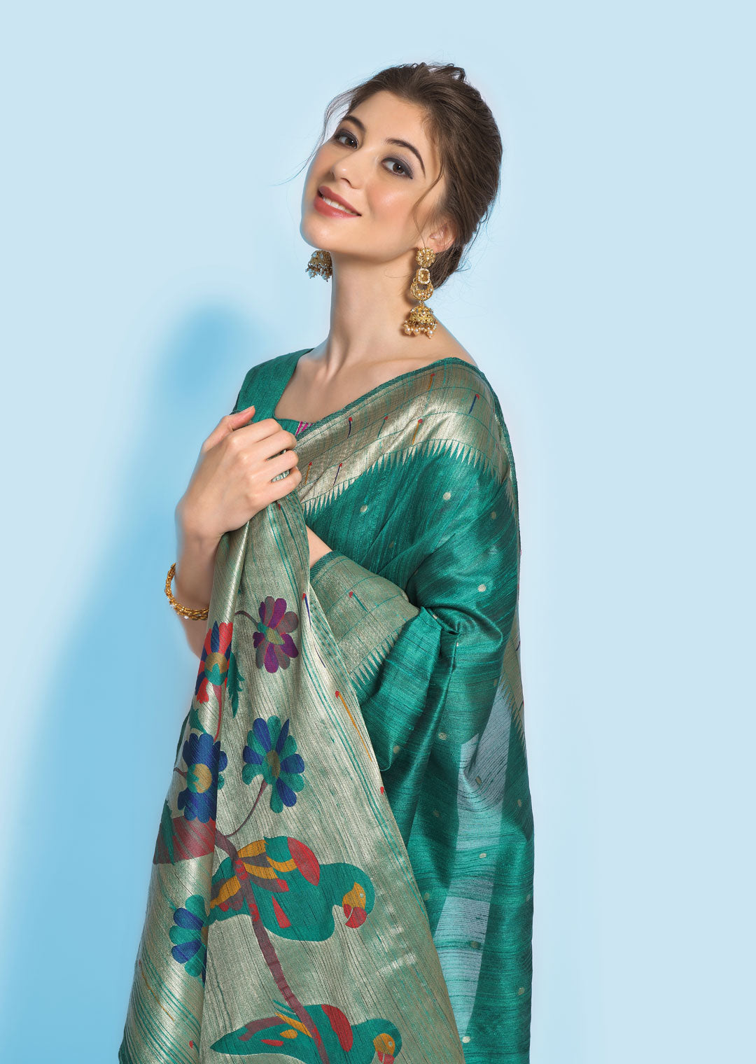 SEAFOAM GREEN ZARI WOVEN TRADITIONAL PAITHANI SILK SAREE