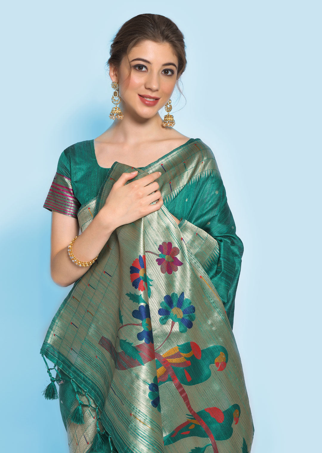 SEAFOAM GREEN ZARI WOVEN TRADITIONAL PAITHANI SILK SAREE